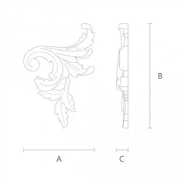 Carved Wooden Insert N-016R in the form of a scroll with leaves