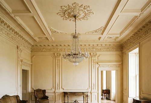 Interior with Molded Panels and Decorated Ceiling