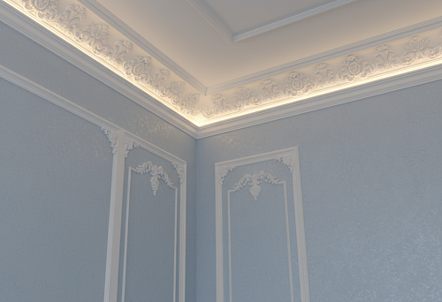 Polystyrene Cornice with Decorative Lighting: Types, Proper Size Selection, Joining, and Painting in Interior Design