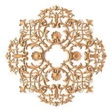 Wooden ceiling rosette R.VRS-001 with carved roses, leaves, and volutes