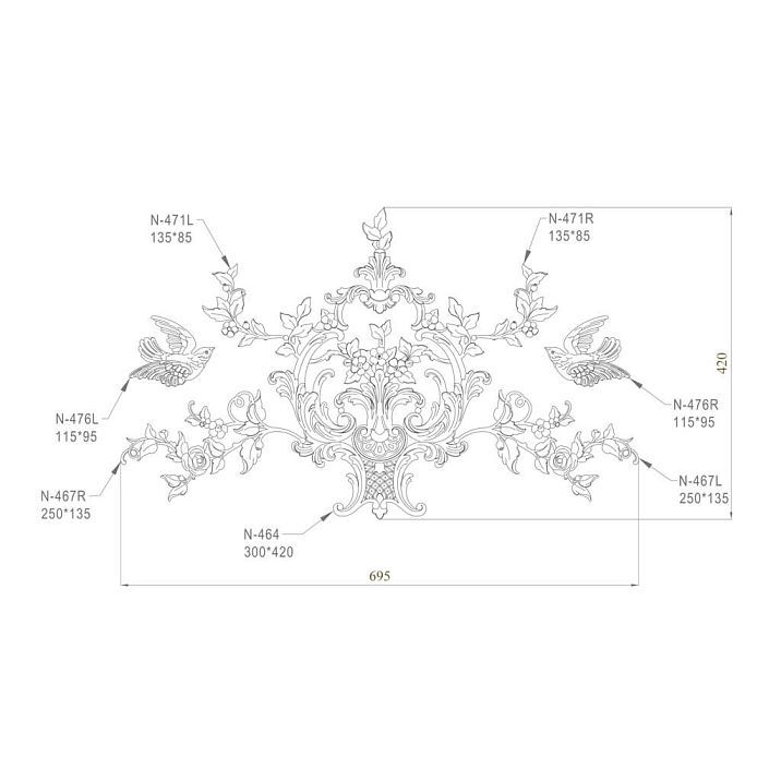 Beautiful and high-quality carved decor from Stavros, drawing, set composition