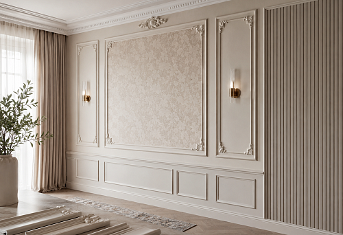 Seamless finish transitions: how moldings and stucco frame the shift between paint, wallpaper, and panels