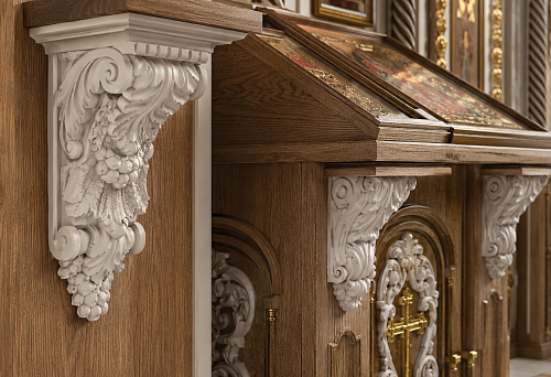 The temple furniture has already been designed: is it worth ordering carved brackets KRPU-053 made of polyurethane instead of wooden ones?