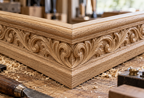 Shaped wooden moulding with a relief profile
