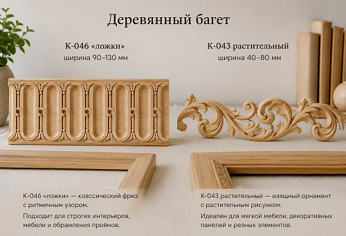 Wooden baguette K-043 with floral ornament and classic frieze K-046 "spoons"