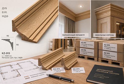 Wooden cornice KZ-013 for ceiling perimeters and furniture crowns