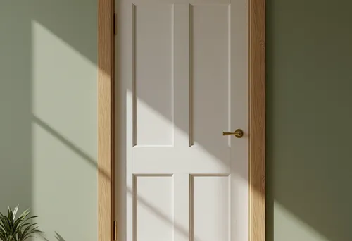Oak casing for white door in contemporary interior