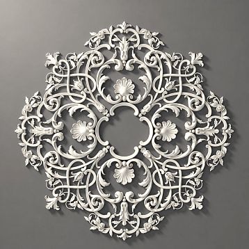 Ceiling rosette RPU.VRS-001 made of polyurethane with roses, leaves, and openwork volutes