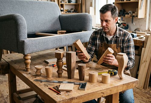 Wooden legs for sofa in the living room interior