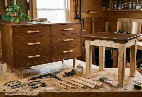 Furniture update with wooden handles, legs and solid wood supports