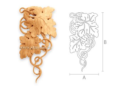 Деревянная резная накладка NN-252R с резьбой в виде виноградных гроздей и листьев