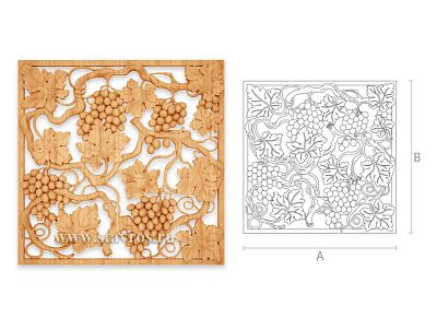 Деревянная аппликация N-262 с резными листьями винограда
