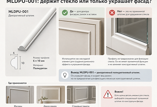 Polyurethane molding-bead MLDPU-001 on a furniture front with a glass insert