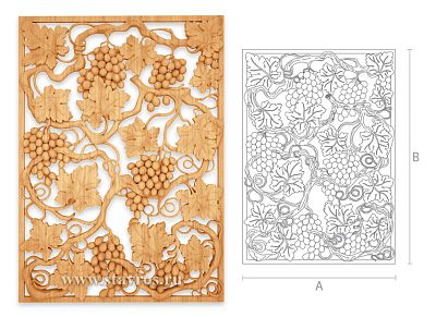 Деревянная аппликация N-263 с резным орнаментом в виде виноградных листьев
