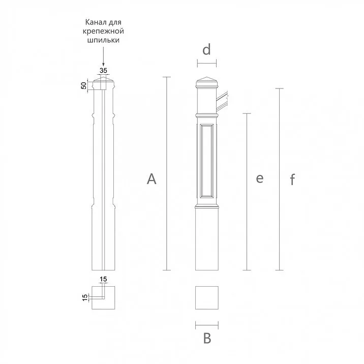 Drawing of wooden stair post