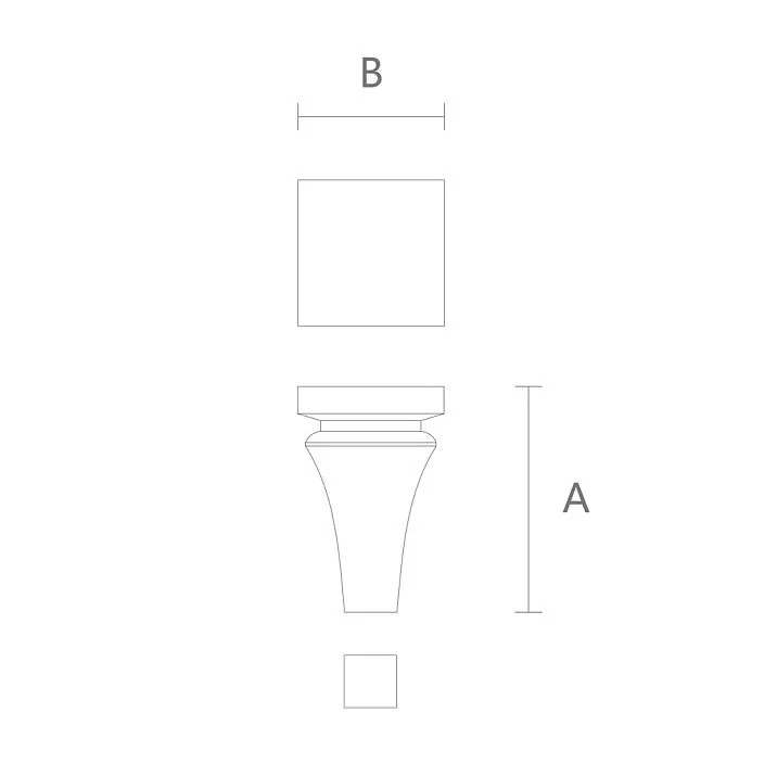 Dimensional diagram of geometric furniture leg MN-204M with height and width markings