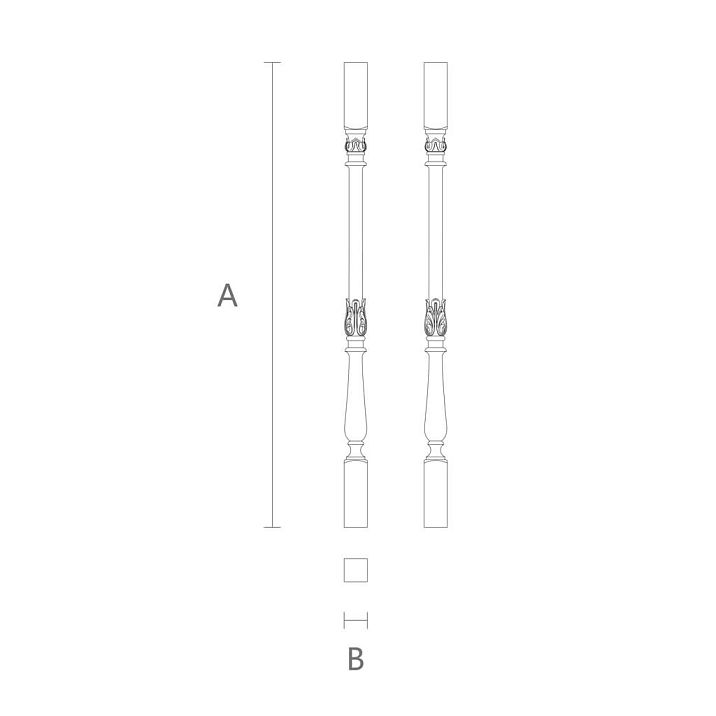 Drawing of wooden baluster L-049.1 with dimensions A 1000 mm and B 50 mm