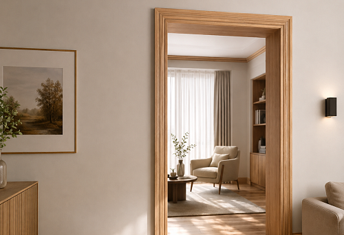 Wooden profile PLT-006 used as a baseboard, trim, and ceiling cornice