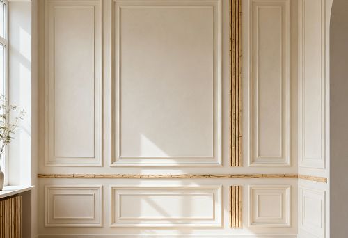 Phytopolymer moldings creating coffers and subtle decorative accents on walls in a light classical interior