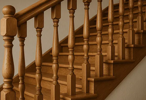 Round wooden balusters &mdash; combination of craftsmanship and aesthetics for stair railings