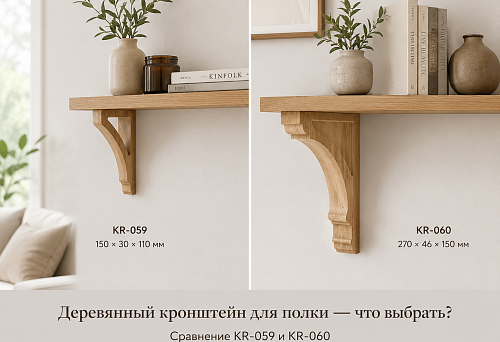 Smooth wooden shelf bracket buy: compact KR-059 150 &times; 30 &times; 110 mm or large KR-060 270 &times; 46 &times; 150 mm &mdash; which to choose