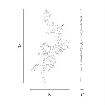 NPU-468L molding: polyurethane applique with a rose and leaves