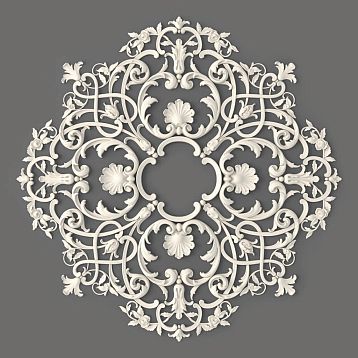 Ceiling rosette RPU.VRS-001 made of polyurethane with roses, leaves, and openwork volutes