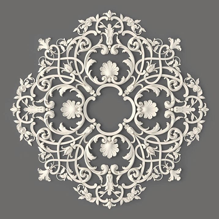 Ceiling rosette RPU.VRS-001 made of polyurethane with roses, leaves, and openwork volutes