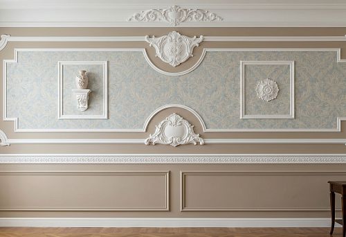 Stucco decor and wallpaper on the wall: how to combine polyurethane moldings, frames and decorative elements