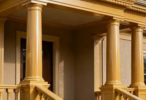 Polyurethane columns, moldings and outdoor balusters in facade and porch design