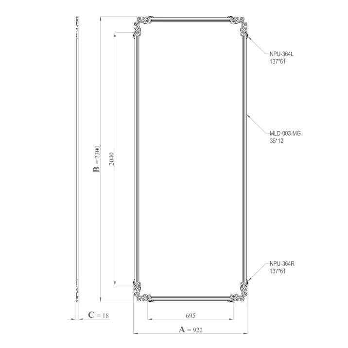 Complete CPU-1-4 set composition: mirror inserts NPU-364L, NPU-364R, and molding MLD-003-MG