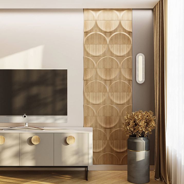 Decorative wall panel DP-001 in the interior of a modern bedroom.