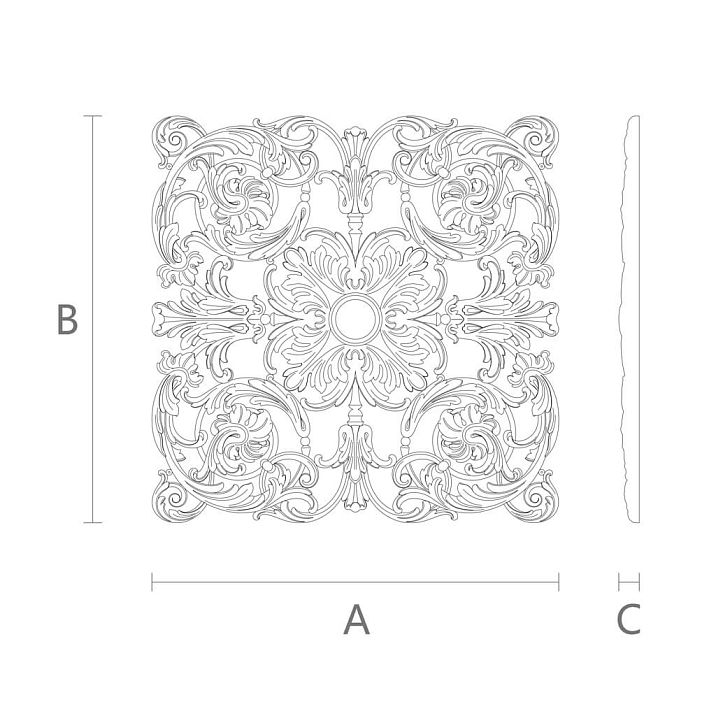 Drawing of wooden decor N-196.1 with dimensions A, B, and C