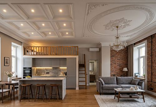 Stucco decor for the ceiling in a studio apartment: how to zone the space with polyurethane decor