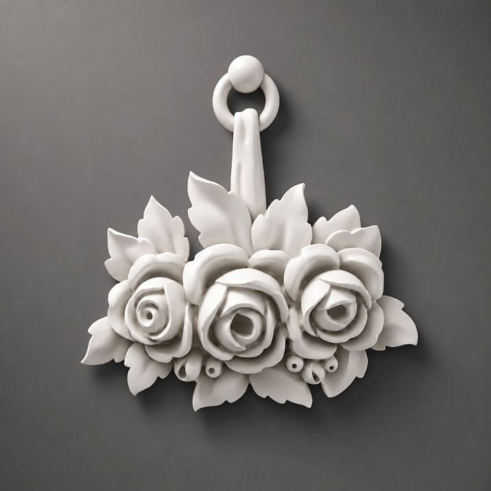 Molded decoration NPU-463.2: bouquet of roses with leaves made of polyurethane, front view