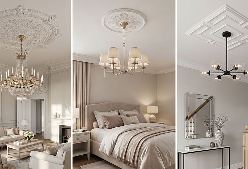 Ceiling rosette made of polyurethane: how to choose decor for a chandelier for the living room, bedroom and hall
