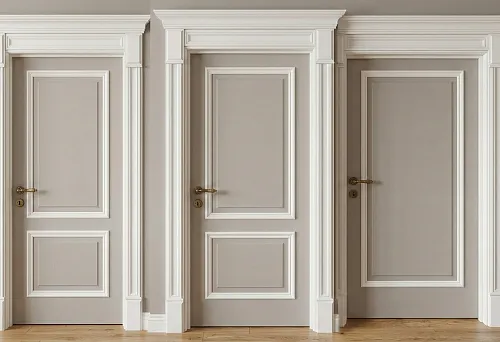Moldings for interior doors and decorative panels &mdash; three design options: a simple door with frame panels, a door with a portal and capital