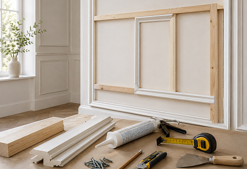 Wooden block and polyurethane molding for a base under decorative finishing