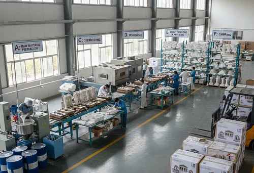 Polyurethane molding production: a workshop with manufacturing lines, molds, and quality control areas