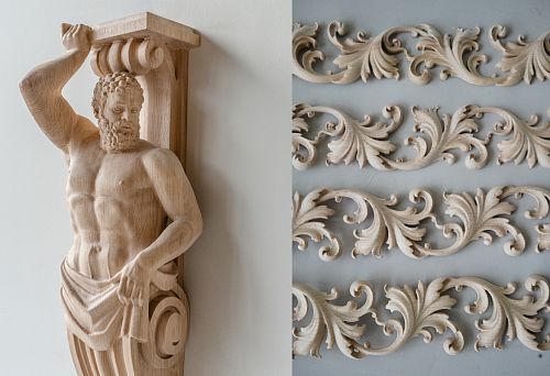 Set of carved ornaments in the form of plant scrolls, used for decorating furniture facades