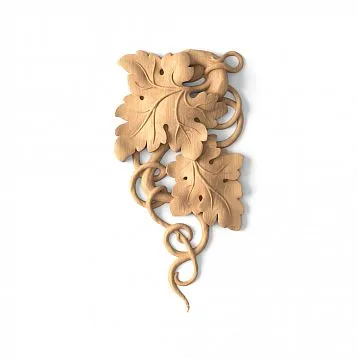 Wooden decorative element with botanical motif &mdash; carved applique N-252L