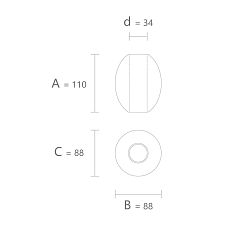 Drawing of geometric figure KN-001 size 110 &times; 88 &times; 88 mm with a 34 mm hole