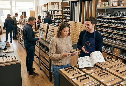 Furniture fittings store with a range of components for furniture
