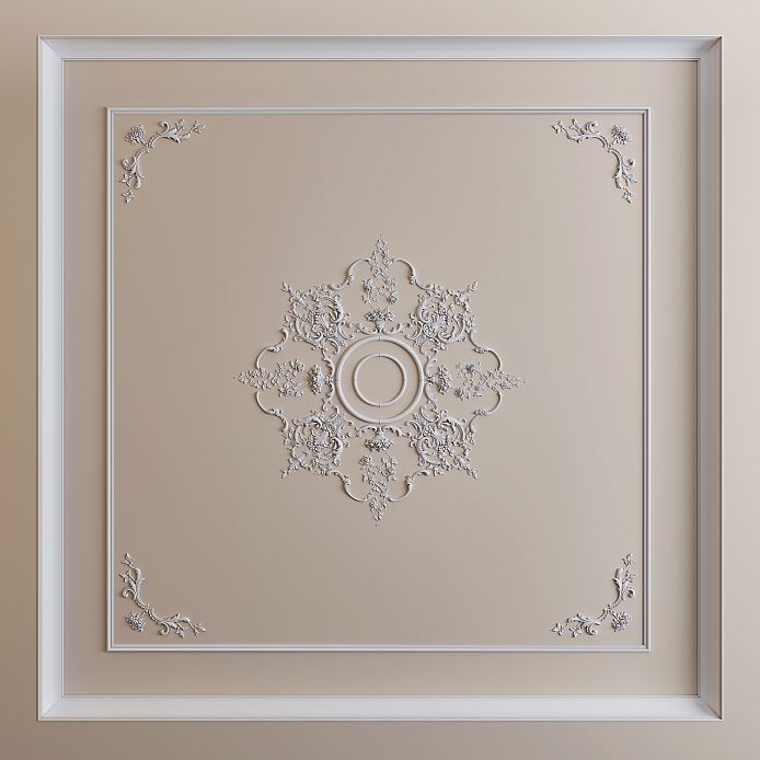 Ceiling rosette CPU-071 in a classic interior with corner decorative elements and moldings