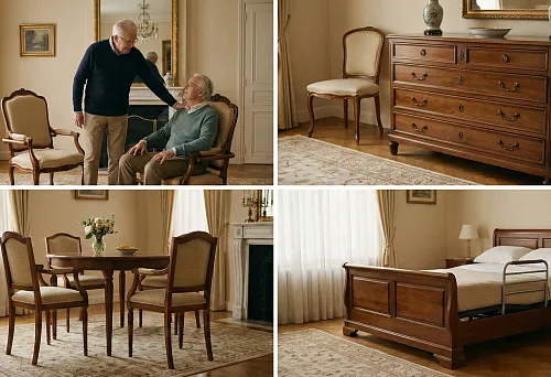 Classic living room with comfortable armchair and armrests: gerontodesign for parents 70+ without losing style