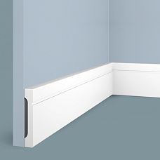 Polystyrene skirting board B70V1L HI WOOD, height 70 mm, decorative profiled relief, white color