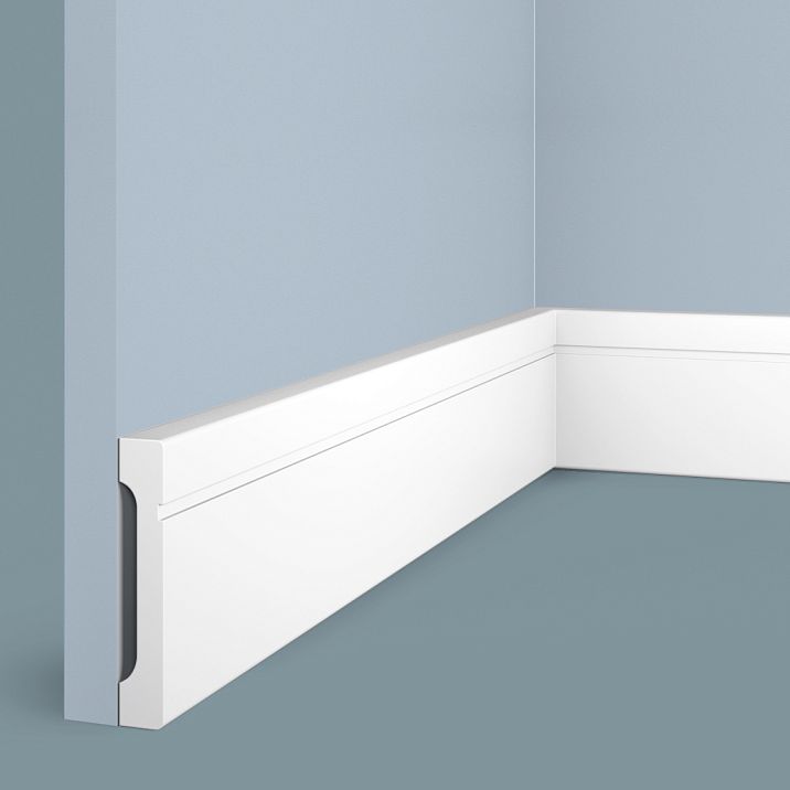 Polystyrene skirting board B70V1L HI WOOD, height 70 mm, decorative profiled relief, white color