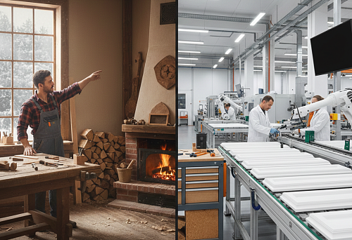 Renovation Seasonality: Woodworking Workshop with Fireplace on the Left, Polyurethane Decorative Production Line on the Right