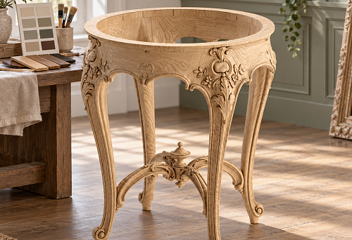 The painter wants to paint the parts separately, but STL-027 arrives already assembled: how to buy a carved wooden underframe and coordinate the finish before ordering