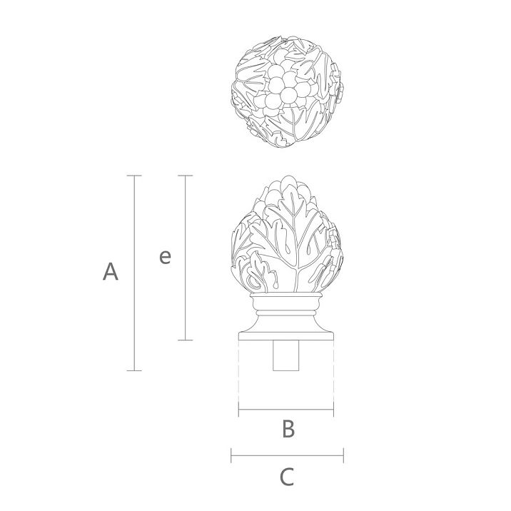 Post finial L-082 from solid oak with carved pattern drawing
